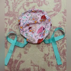 Handmade Floral and Anatomy Full Scrub Cap with hair cover and ribbon ties